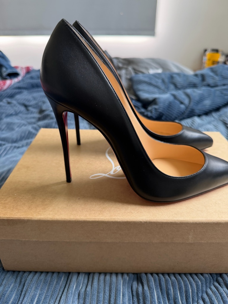 Christian Louboutin Black Leather Pointed-Toe Stiletto Pumps With Red Soles
